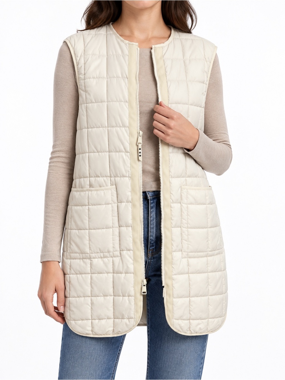 Rebecca Minkoff Ivory Quilted Longline Vest Women’s Size L